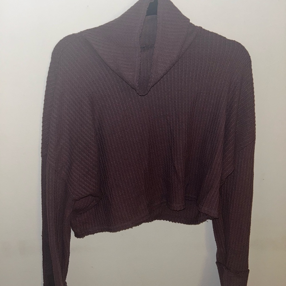 Cozy Purple Knit Crop Turtleneck Sweater